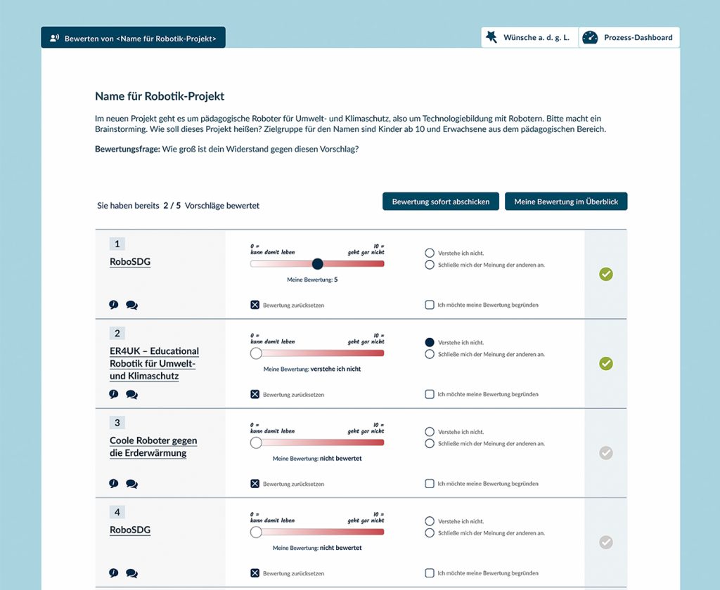 Bewerten von Vorschlägen